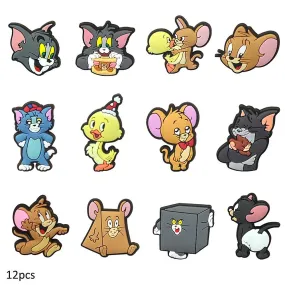 12 pack Jibbitz Charms for Crocs Clog Tom and Jerry Tuffy Cartoon Shoe Decoration Accessories