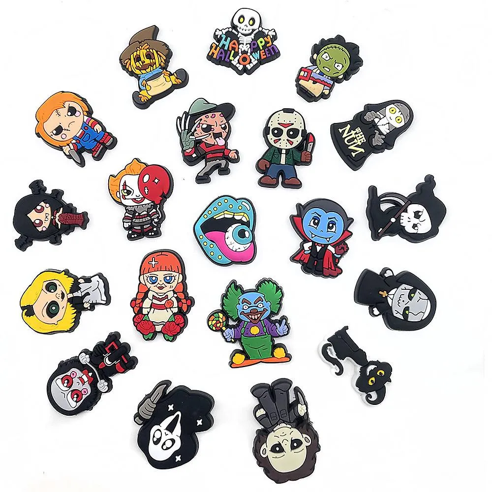 20 Pcs Cartoon Horror & Halloween Series Characters Croc Shoes Charms For Crocs Jibbitz Clog Sandals Decoration Accessories 