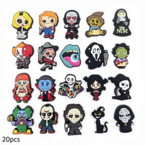 20 Pcs Cartoon Horror & Halloween Series Characters Croc Shoes Charms For Crocs Jibbitz Clog Sandals Decoration Accessories 