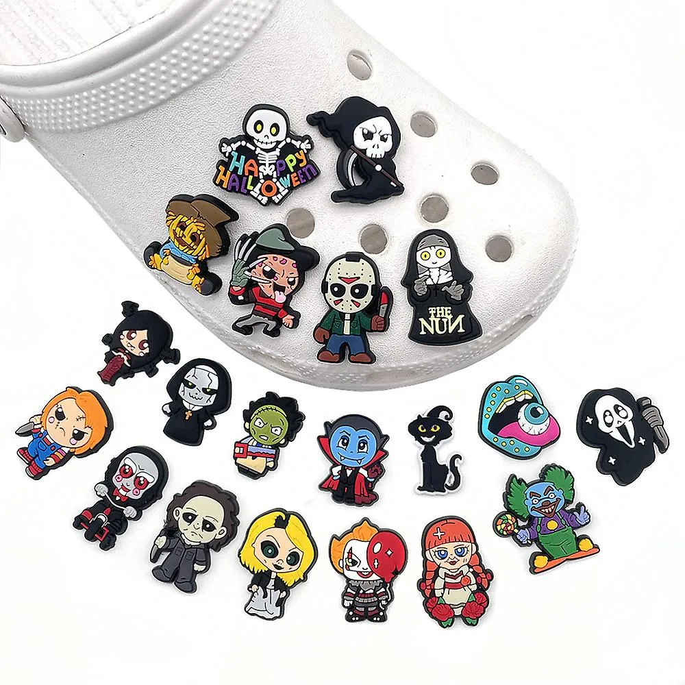 20 Pcs Cartoon Horror & Halloween Series Characters Croc Shoes Charms For Crocs Jibbitz Clog Sandals Decoration Accessories 