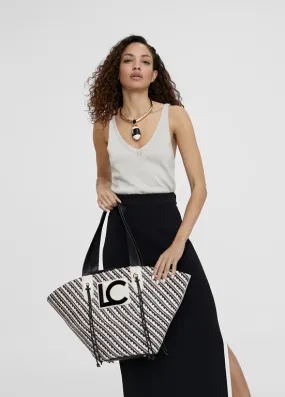 Bolso tipo cesta en efecto rafia bicolor NEGRO-CRUDO Lola Casademunt