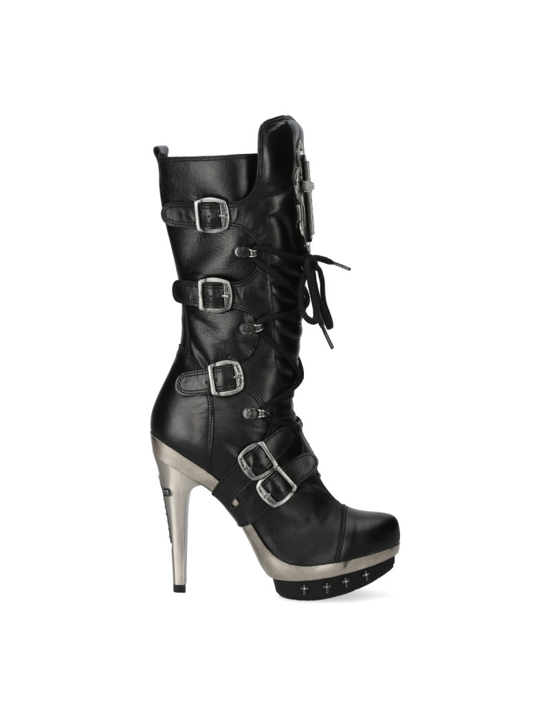 BOTAS PUNK GOTICAS NEGRAS PLATA CRUCIFIJO