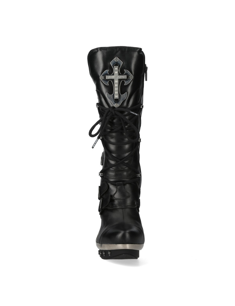 BOTAS PUNK GOTICAS NEGRAS PLATA CRUCIFIJO