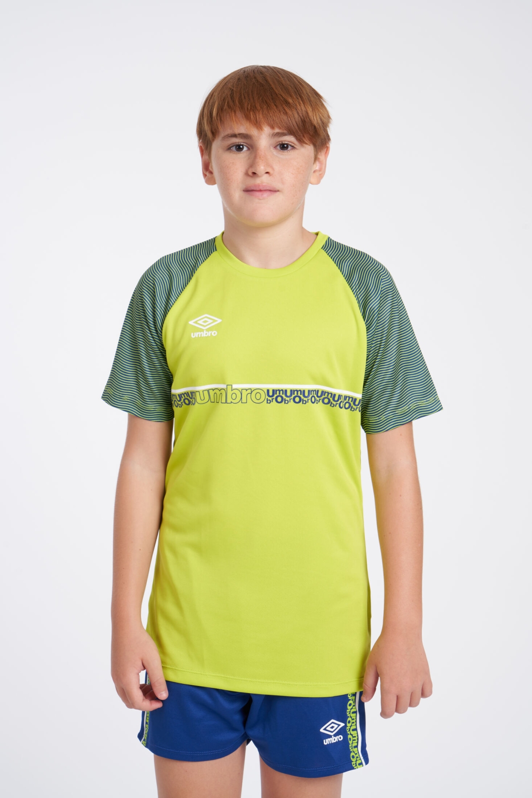 CAMISETA UMBRO SPIRITO JERSEY - JNR LIME PUNCH / WHITE / SODALITE BLUE