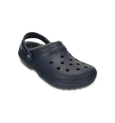 Crocs Zueco clásico con forro de pelusa (azul marino/carbón)