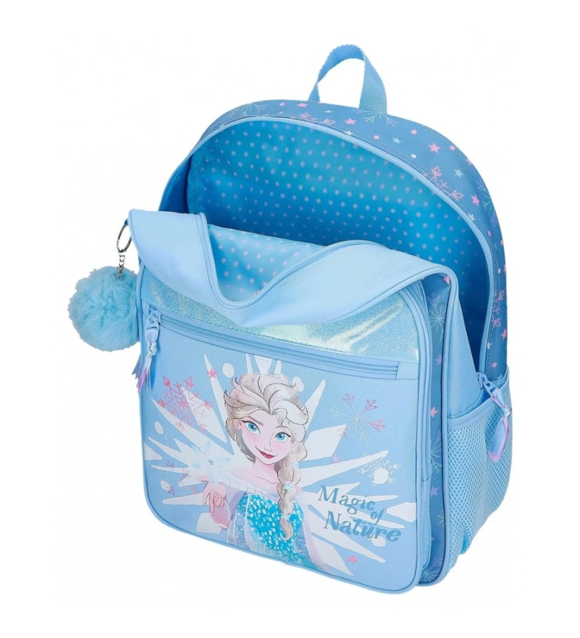 Mochila escolar Frozen Magic ice 38cm con carro azul