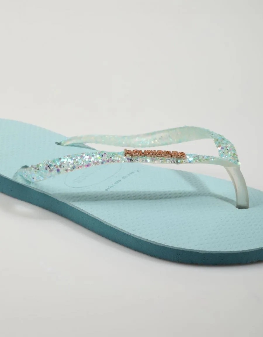  nu pieds HAVAIANAS Slim Glitter Flourish en Bleu marine 79283