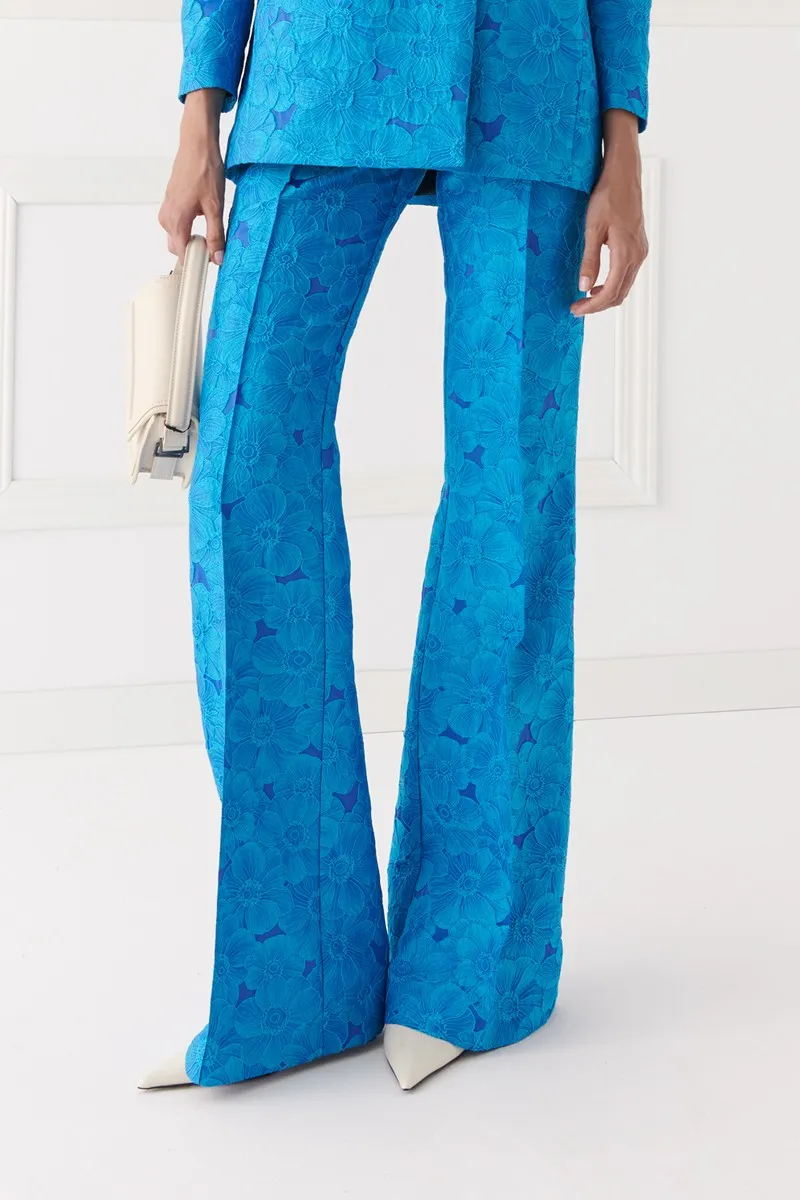 Pantalón palazzo brocado azul flores Brenda