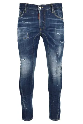 Pantalón vaquero azul oscuro tidy biker desgastado y pintura