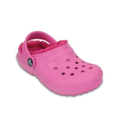 Pelusa Crocs Kids clásico forrado Clog niños (Party Pink/candy Pink)