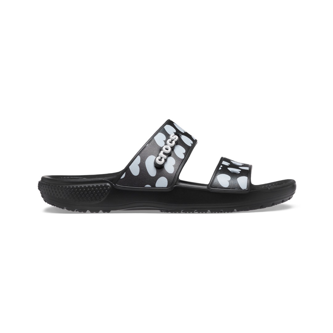 Sandalia Crocs Classic Heart Print Black/White