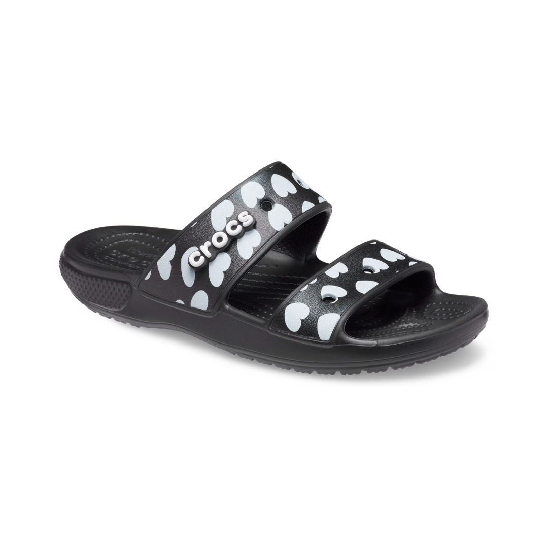 Sandalia Crocs Classic Heart Print Black/White