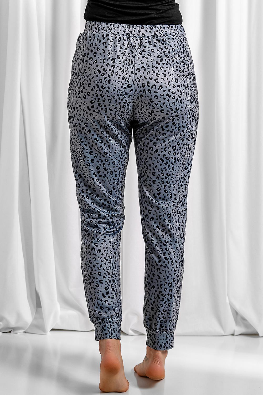 Women's Gray Breezy Leopard Joggers