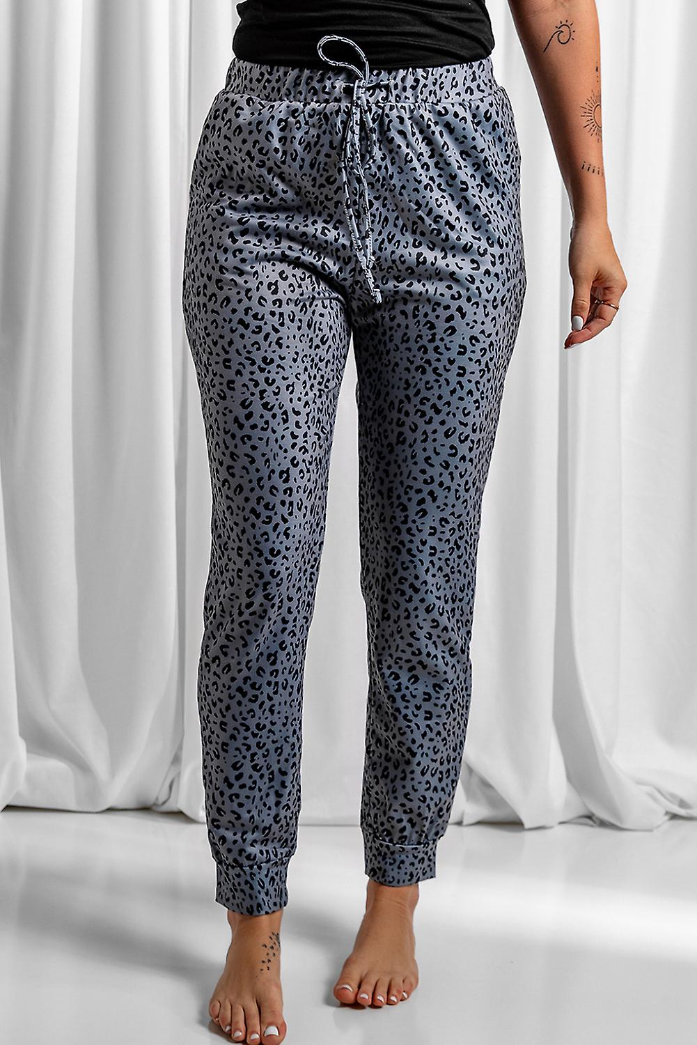 Women's Gray Breezy Leopard Joggers