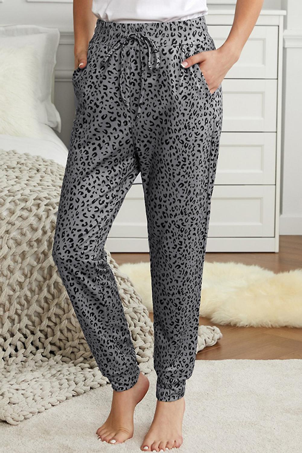 Women's Gray Breezy Leopard Joggers