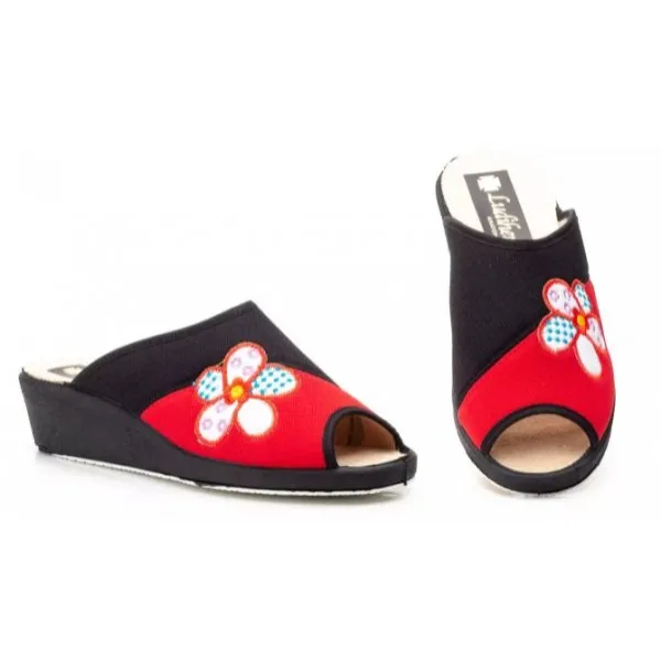 ZAPATILLAS DE CASA MUJER con CUÑA MOD. FLOR ROJO