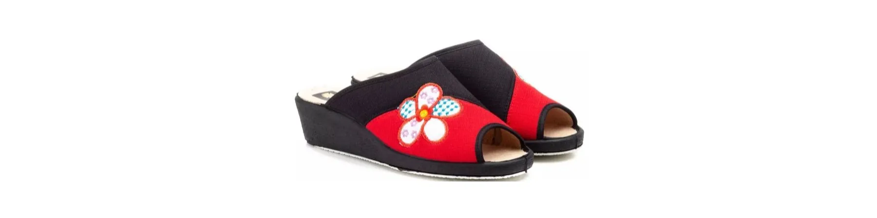 ZAPATILLAS DE CASA MUJER con CUÑA MOD. FLOR ROJO