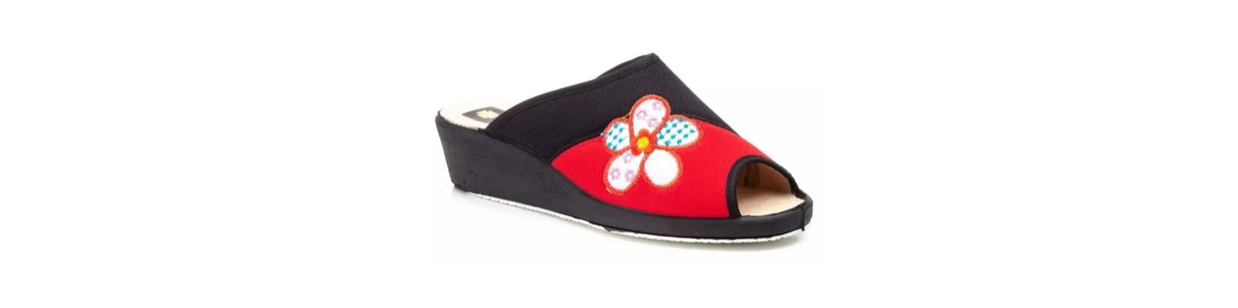 ZAPATILLAS DE CASA MUJER con CUÑA MOD. FLOR ROJO