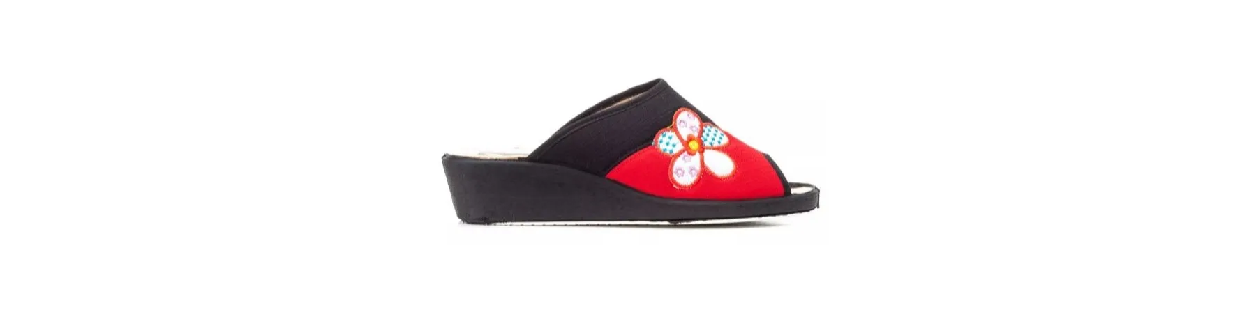 ZAPATILLAS DE CASA MUJER con CUÑA MOD. FLOR ROJO