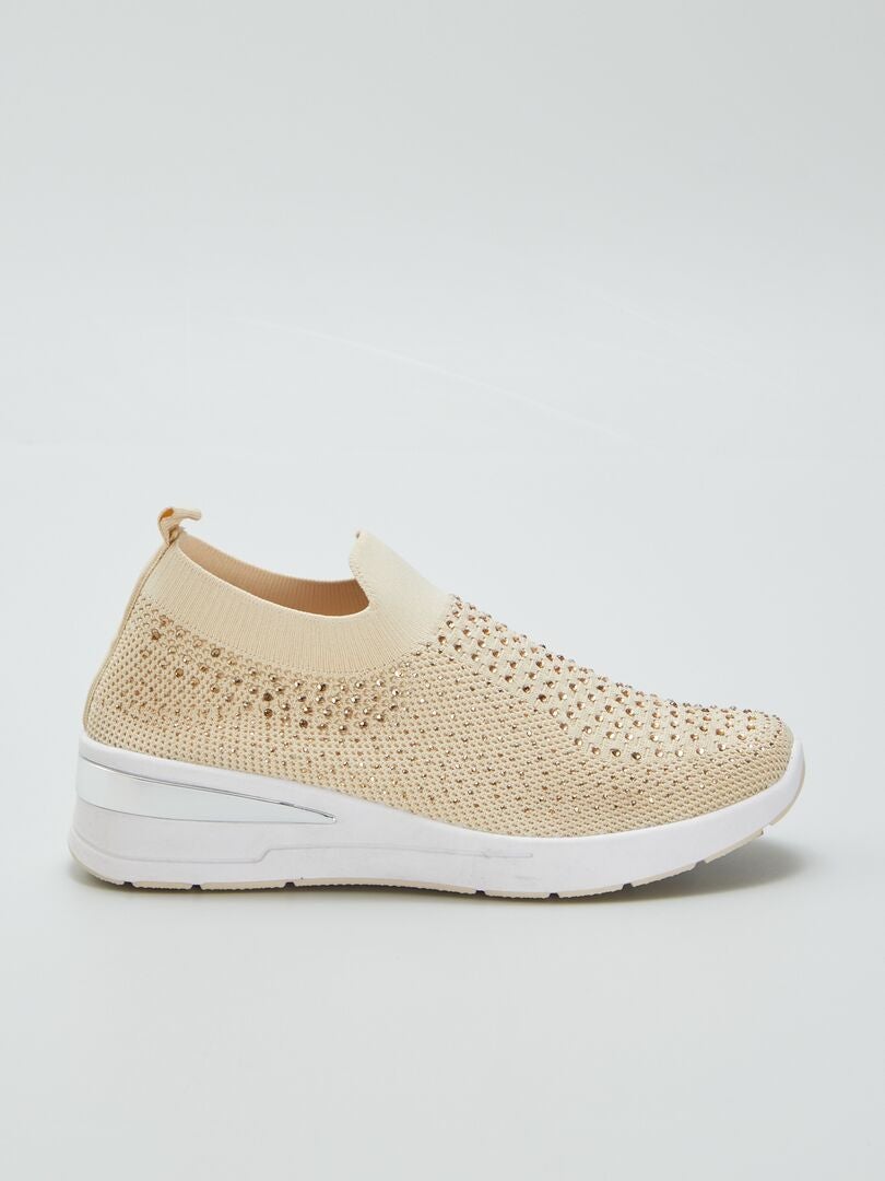 Zapatillas de malla y strass - BEIGE