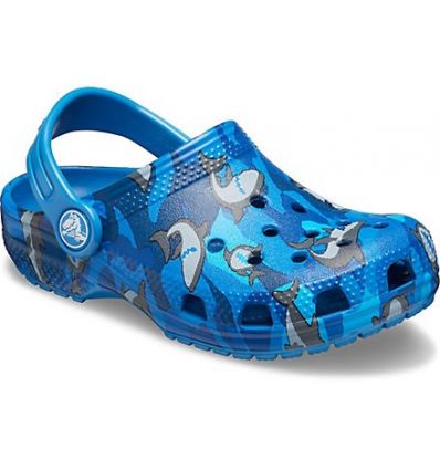 Zuecos Crocs Classic Shark Clog (prep azul) niños